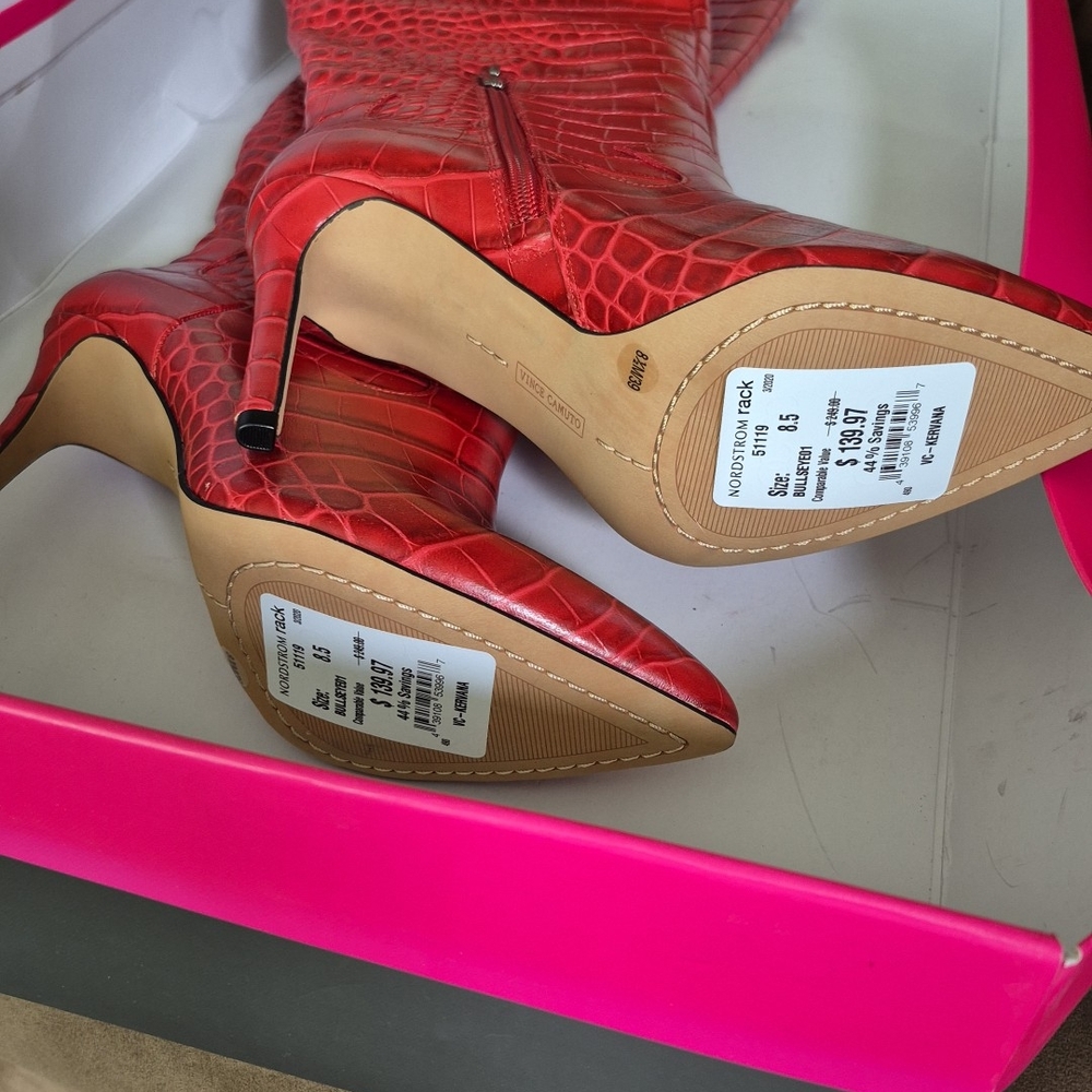Vince Camuto Red Croc-Pattern Heeled Boots